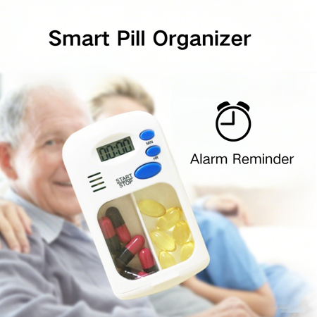 Pill Organizer with Timer Alarm - Portable Travel Pill Box, Auto Medication Reminder for Daily Dose, Never Miss a Dose