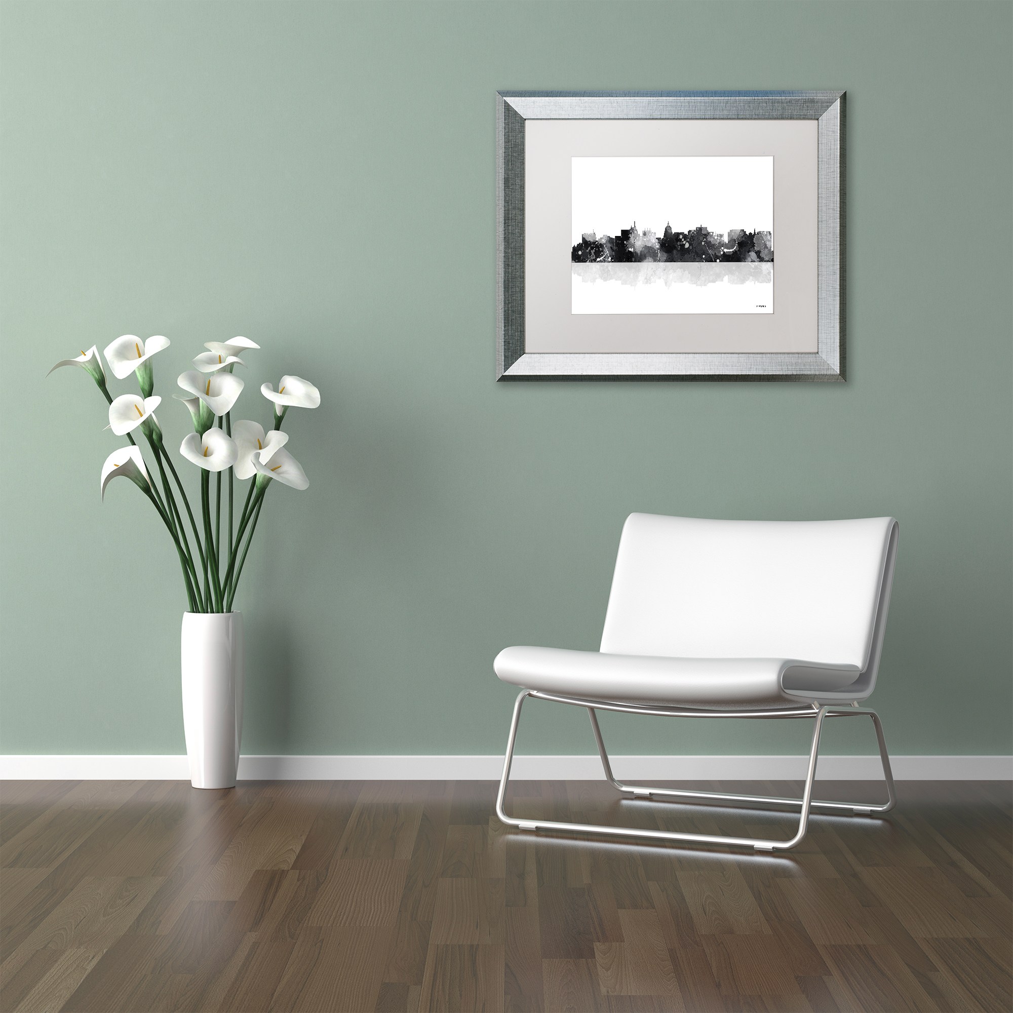 Trademark Fine Art "Madison Wisconsin Skyline BG-1" Canvas Art by Marlene Watson, White Matte, Silver Frame