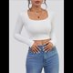 thumbnail image 5 of Tops Cortos de Larga para Mujer, con Cuello Cuadrado Acanalado, Ajustados, Informales, A para Dama M, 5 of 9