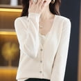 thumbnail image 7 of Women's Lightweight Cardigan, Casual Long Sleeve Button Down Knit Sweater for Work and Office, Soft Open Front Blouse Spring/Fall ,M,Beige, 7 of 7