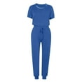 thumbnail image 6 of Clearance under $5 JINMGG Two Piece Outfits Women, 2023 Fashion Fall Clearance Fashion Women Summer Solid Button Casual Short SLeeve Top+ Pant Set Blue M, 6 of 6