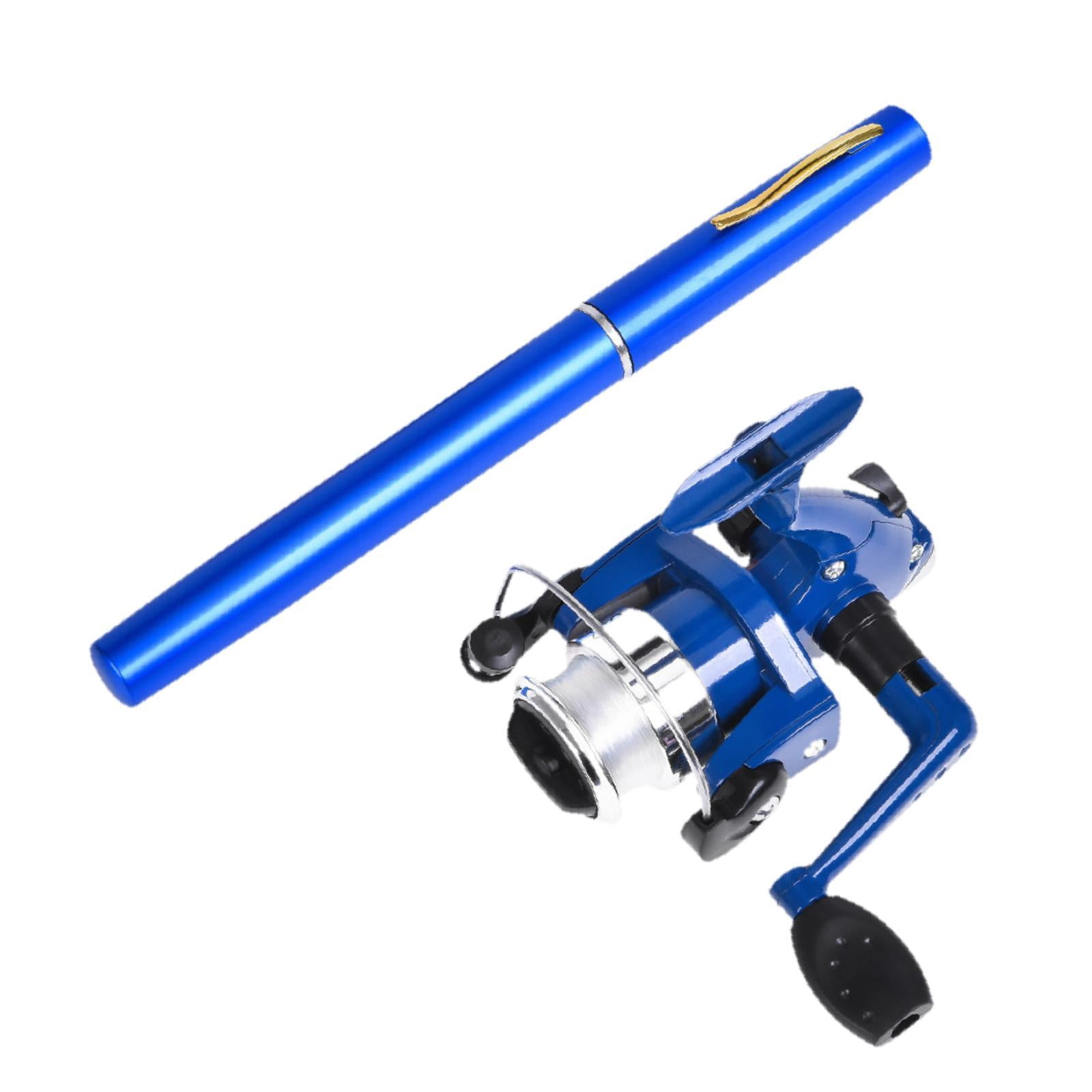 Colaxi Mini Fishing Rod Reel Combo, Mini Pen Fishing Pole Gift with Line Portable Fishing Reel for Outdoor Saltwater Freshwater Boys Blue