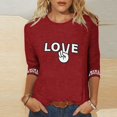 thumbnail image 1 of Hauts pour Femmes Manches Trois-Quarts Cœur Saint-Valentin Col Rond Imprimé Décontracté T-Shirt Ample Rouge XXXXXL, 1 of 5