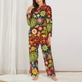thumbnail image 2 of Fuzoiu Hippie Peace Love Print Women's Long-Sleeved Pajama,Lounge Button Down Nightwear,Womens Notch Collar Pajama Set-, 2 of 7