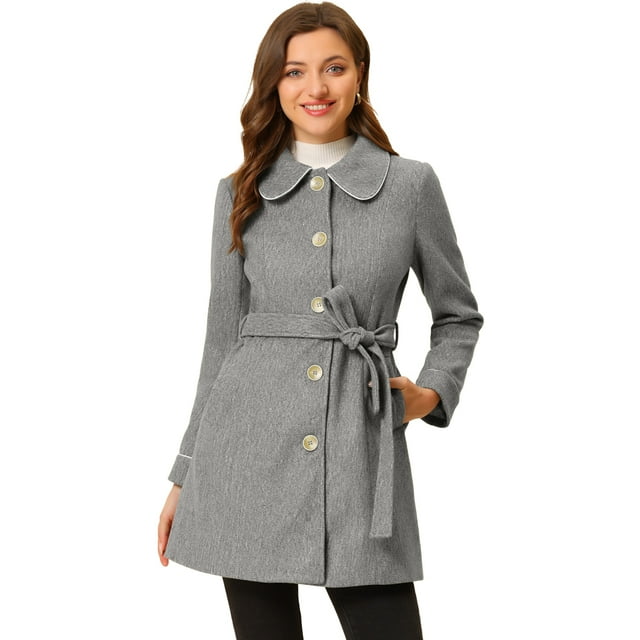 INSPIRE CHIC Manteau Long Trench Élégant d'Hiver pour Femme à Col à Revers Gris Pâle L