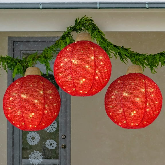 Best Choice Products 3-Piece Hanging Pop-Up Outdoor Christmas Ornaments, LED Lights, 8 Light Functions - Red