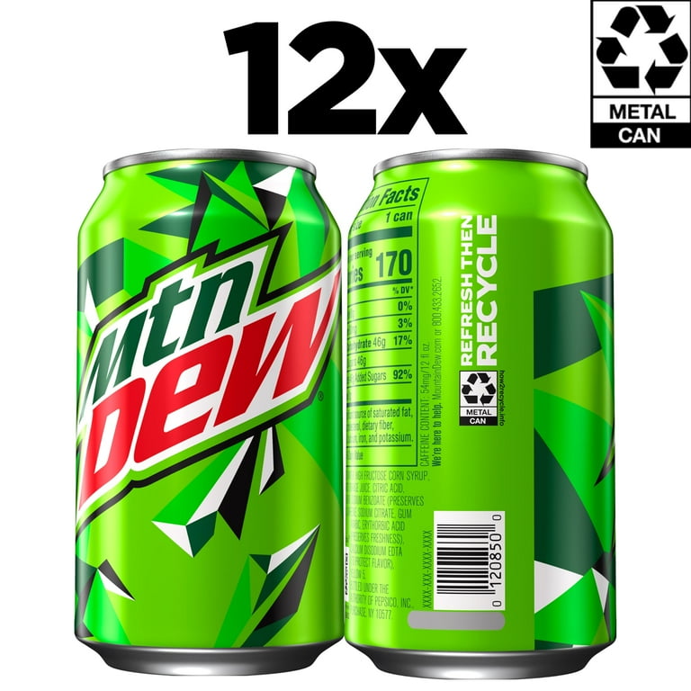 Mountain Dew Soda, 12 fl oz Cans, Pack of 12, Original Flavor