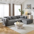 thumbnail image 2 of 122" Velvet Sofa with Movable Footstool & 3 Throw Pillows, 4-Seater L-Shape Modular Sofa with 27'' Deep Seat, Upholstered Sleeper Couches for Living Room Bedroom, No Assembly Required, Gray, 2 of 9