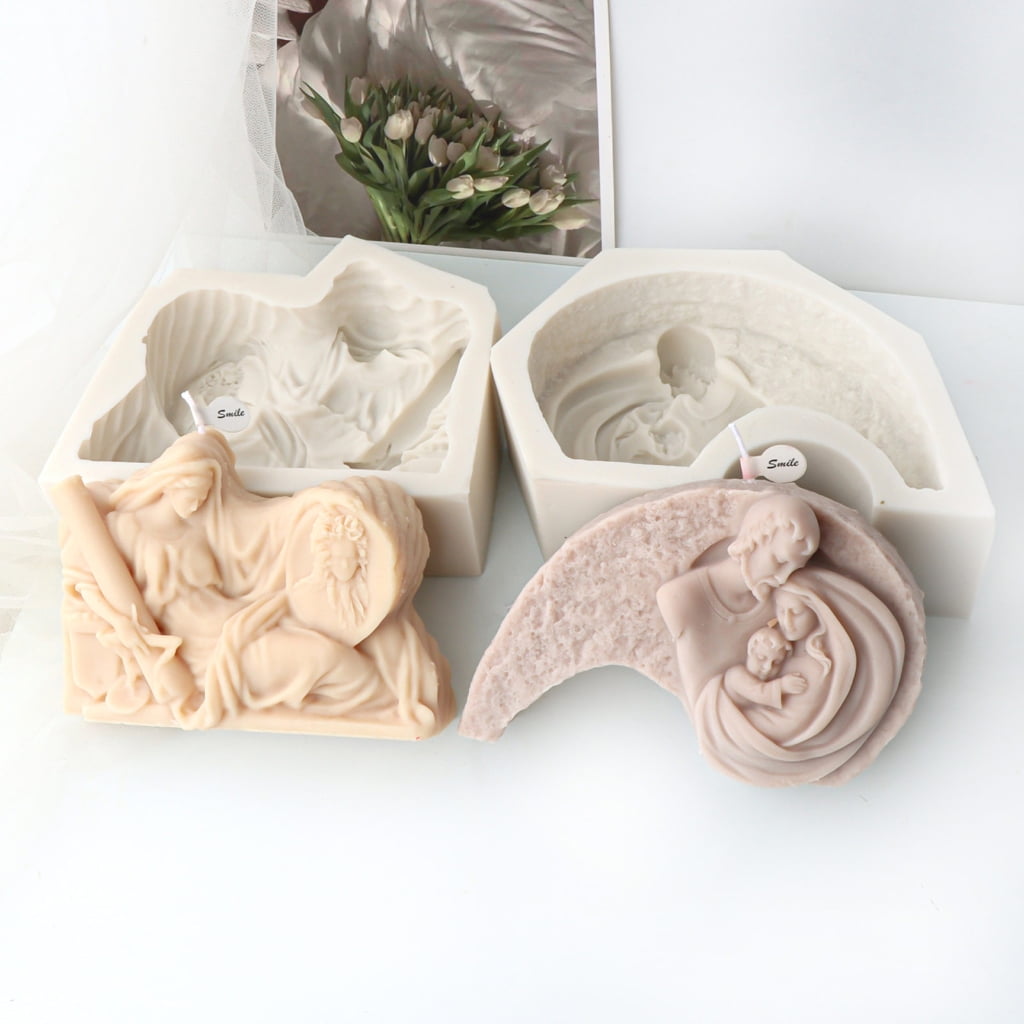 Catholic Family Silicone Candle Mold 3D Virgin Sculpture Plaster Resin Making Tools Handmade DIY Crafts Desktop Decor