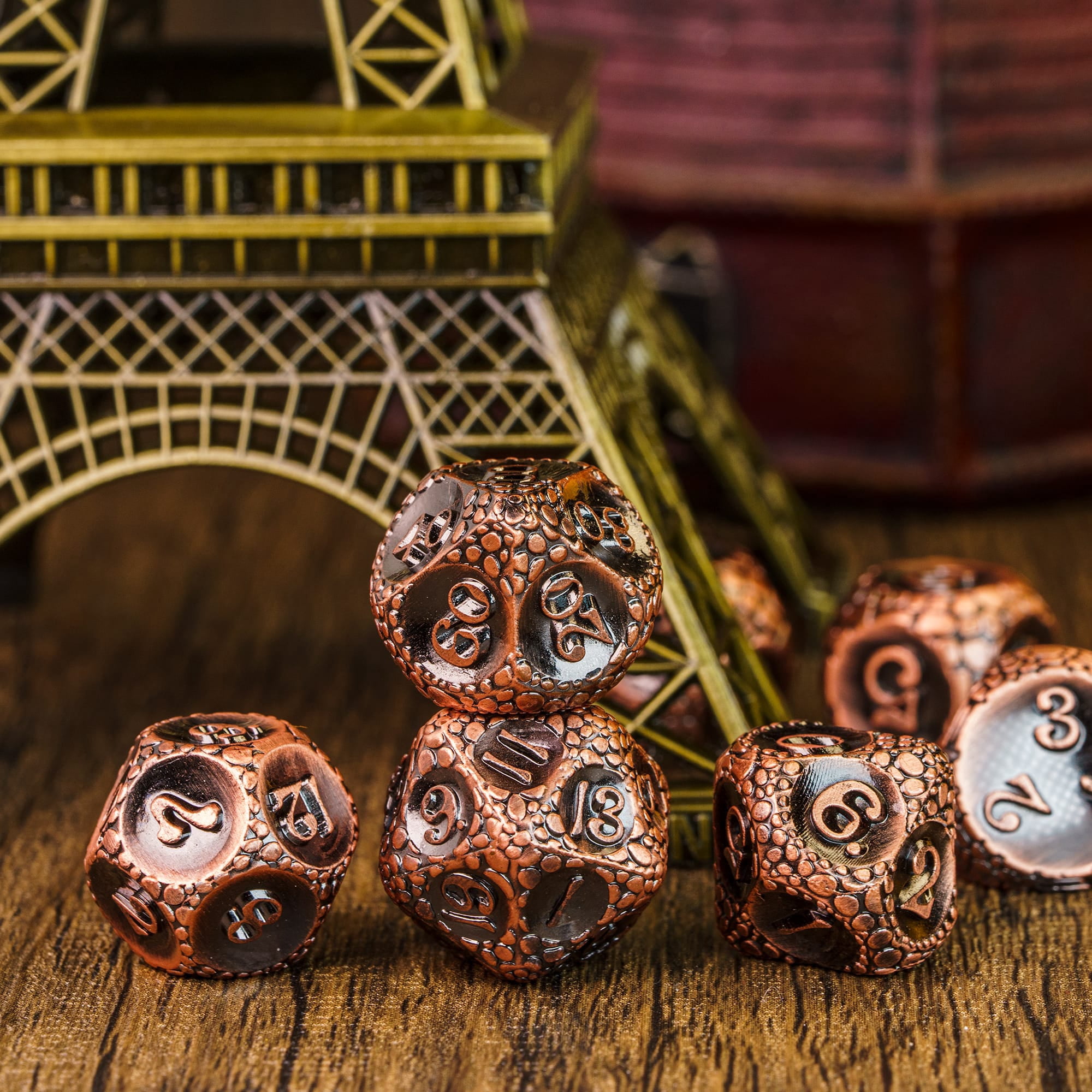 Cusdie 7-Die Metal DND Dice Set, Cobblestone Metal Polyhedral D&D Dice Setfor DND Dungeons and Dragons TTRPG Role Playing Games