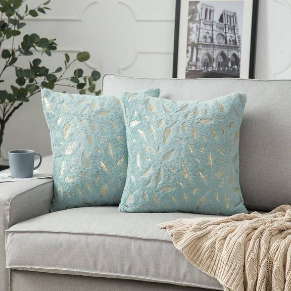 Rosnek Gold Stamping Cushion Cover Soft Plush Feather Faux Fur Throw Pillow Cases Velvet Shaggy Decor Pillow Cover Bed Sofa Pad