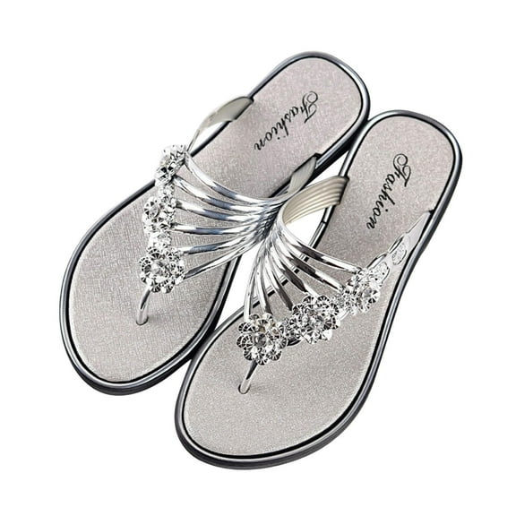 Kukoosong Flat Sandals Women Flip Flops for Women Flat-bottomed Clipped Lightweight Shoes Wear Casual Flip-flops Outside Silver Size 40