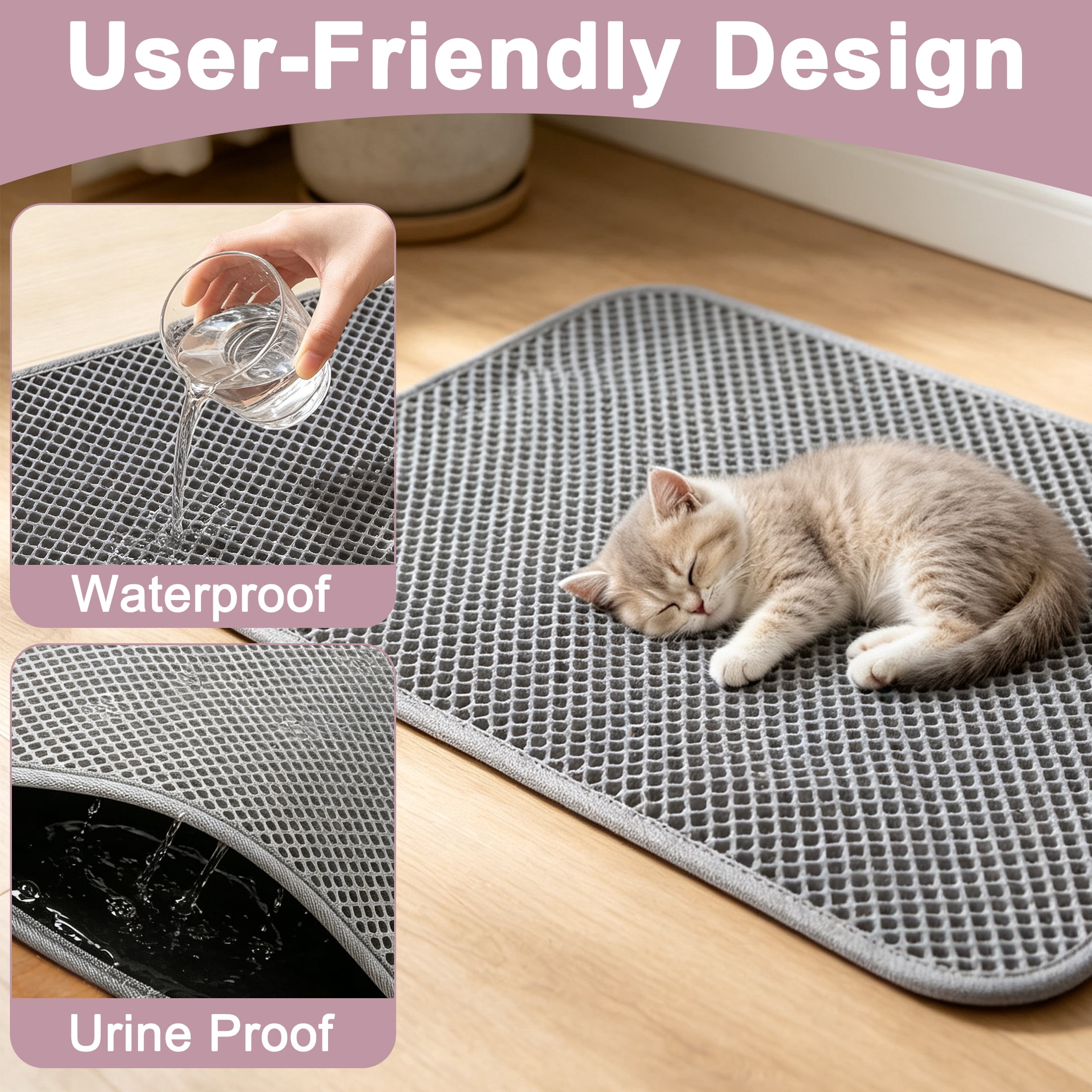 Cat Litter Mat, 24"x16" Double Cat Litter Trapping Mat, Waterproof Urine Proof Cat Litter Box Mat, Non Slip Easy to Clean