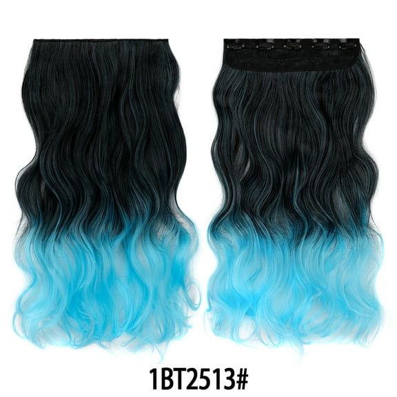 XmhyTop 17.7" Long Straight Clip in Hair Extensions, Full Head One Piece Style with 5 Clips, Highlight Synthetic Fibre, Easy-to-Wear for Women, Black to Light Blue