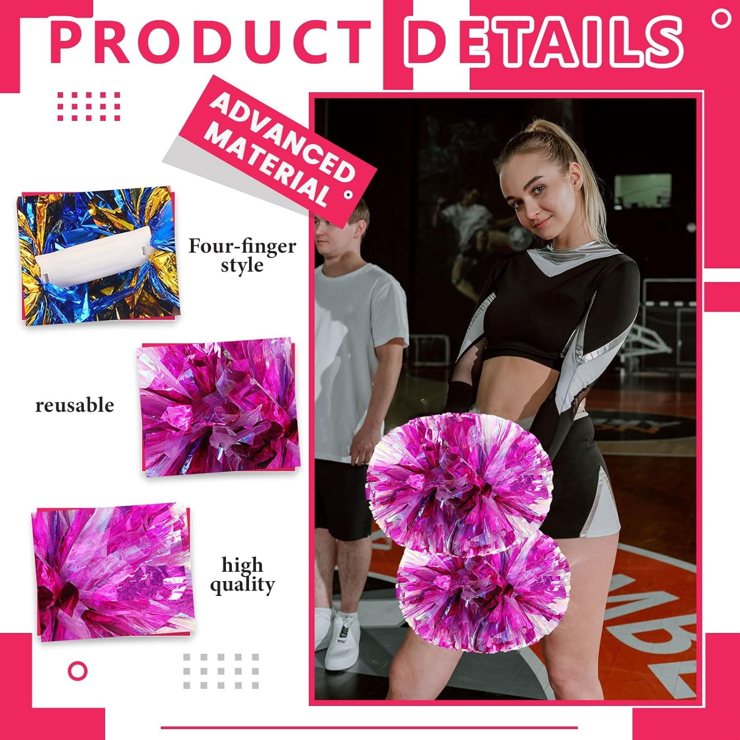20 Pack Cheerleading pom poms,Handheld Cheer pom poms, Sports Cheer Plastic Pom Poms Cheerleading for Sports Team Spirit Cheering (Colorful+Blue)