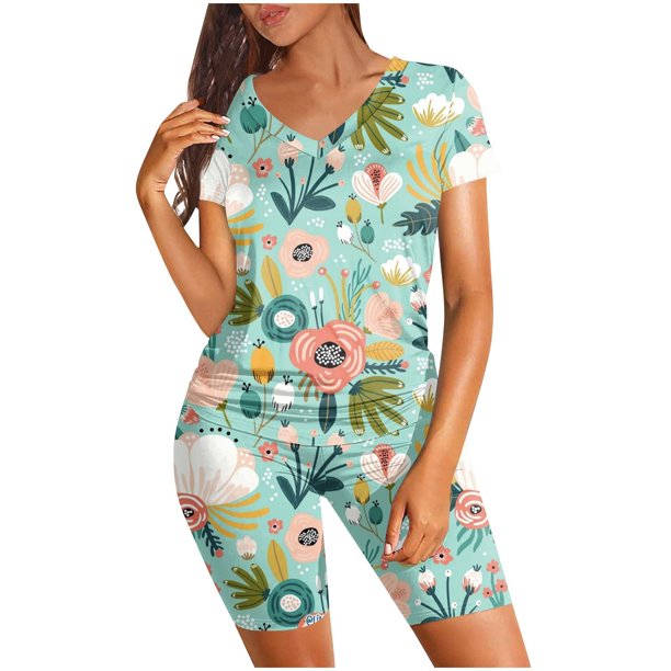 Puntoco Conjunto de dos piezas para mujer, camiseta de manga corta con cuello redondo y pantalones cortos de cintura alta Puntoco Puntoco-6256