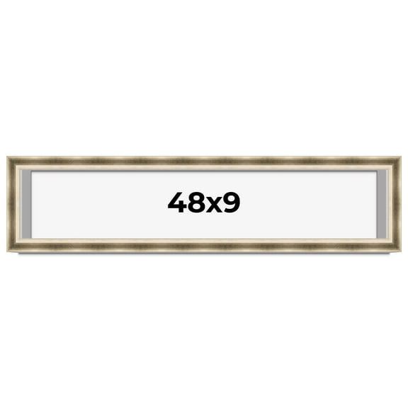 48x9 Shadow Box Frame Silver | 1.75 inches Deep Real Wood Traditional Shadowbox Display Frame | UV