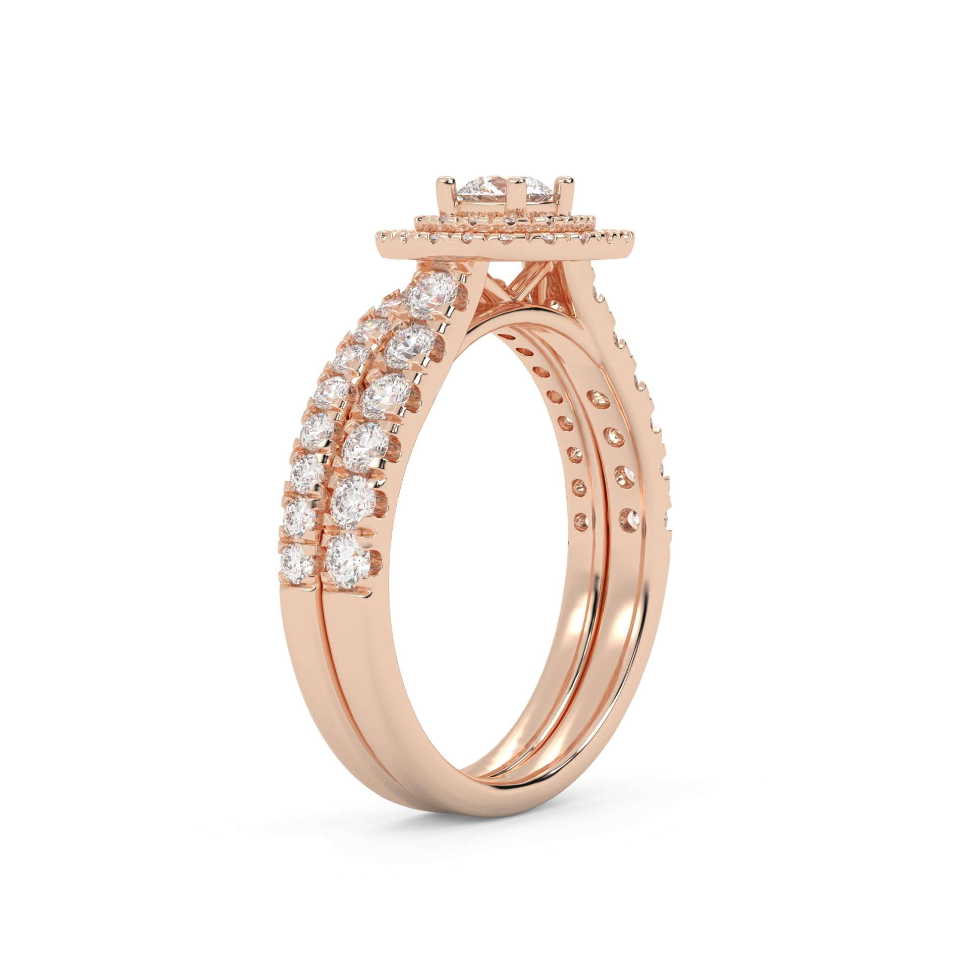 AFFY Double Halo Bridal Ring Set for Women Round Cut Lab Created Moissanite Engagement Wedding Rings In 10K Solid Rose Gold Size 10