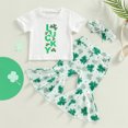 thumbnail image 6 of Atogsazn Toddler Baby Girls 3PCS Outfits St. Patrick's Day Shamrocks Print Short Sleeve T-Shirt Tops+Casual Flared Pants Headband Set for 2Y Baby White on Clearance, 6 of 7