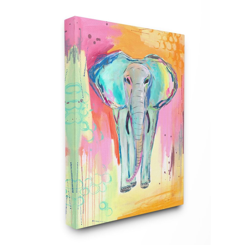 Stupell Industries Colorful Elephant with Abstract Pastel Background Canvas  Wall Art Design by Jennifer McCully, 16