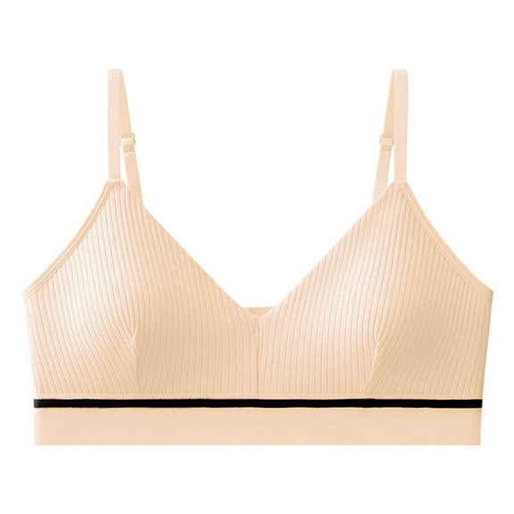 Bras For Women Cotton V Neck Triangle Cups Bra No Underwire Strap Padded Wire Free Pull On Closure Everyday Bra (Free Size, Beige)
