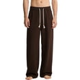 thumbnail image 2 of KeShDi Linen Jogger Pants for Men Travel Pants Men's Casual Stretch Waistband Drawstring Pocket Straight Leg Full Length Pants Coffee XL, 2 of 5