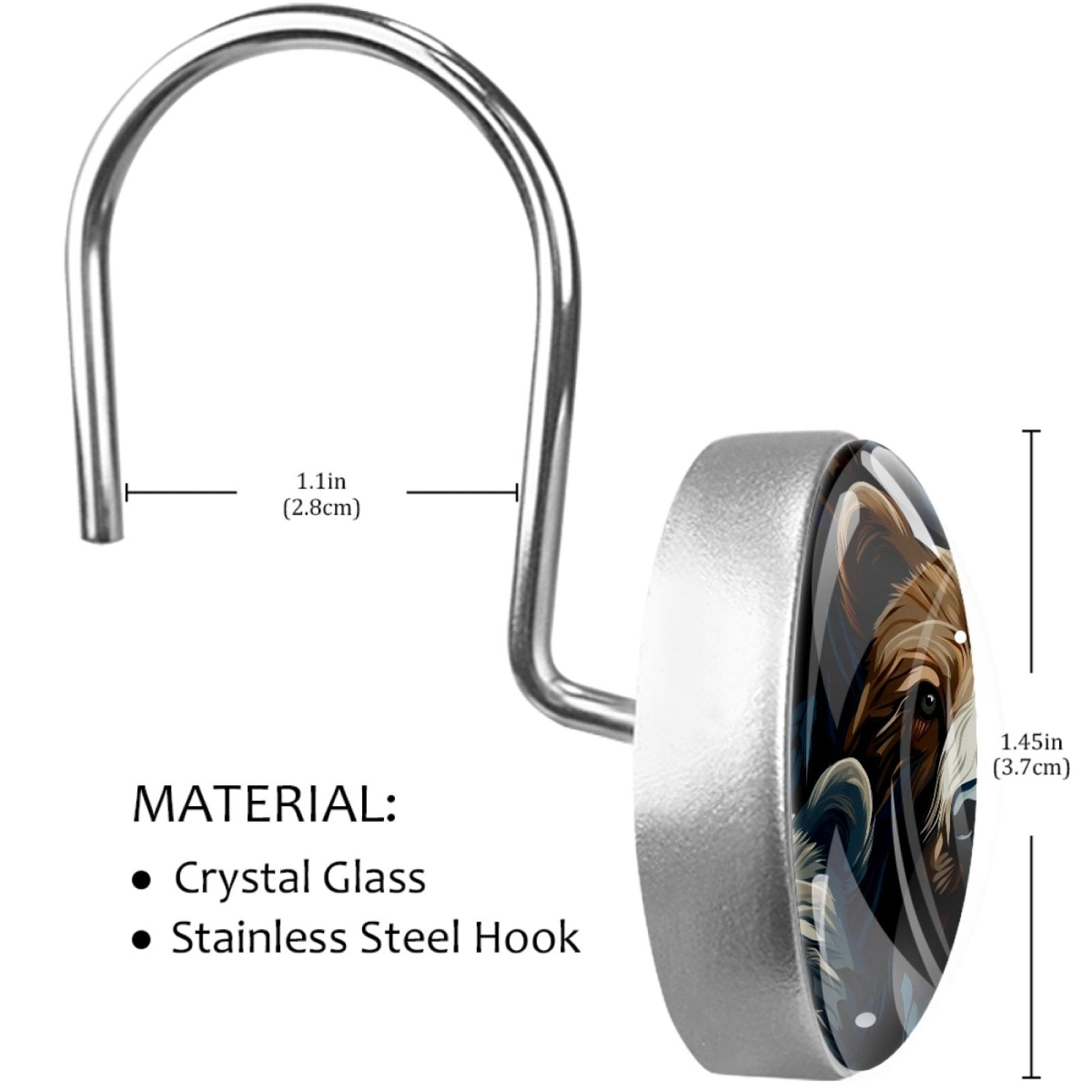 HemaKayy 12 Pcs Decorative Shower Curtain Hooks - Stainless Steel Rings for Bathroom Decor - Easy Glide & Secure Hold - Perfect Decoration for Bathroom Shower Rods - Animal Bear