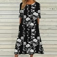 thumbnail image 3 of asdoklhq Boho Dress Floral Dress for Women Summer Casual Round Neck Short Sleeve Zipper Folding Floral Printed Dresses Multicolor XL, 3 of 5