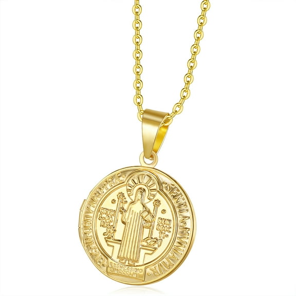 Gold Silver color Pendant Saint Benedict of Nursia Jesus 14K Yellow Gold Can Open Photo Frame Pendants & Necklaces