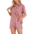 thumbnail image 4 of INSPIRE CHIC Women's Plaid Pajama Sets 2 Piece Pjs Short Sleeve Button Down Shirt and Shorts with Pockets S Red, 4 of 4