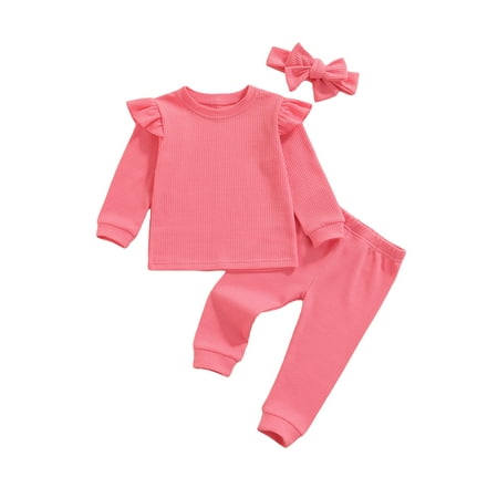

Bagilaanoe 3pcs Toddler Baby Girl Long Pants Set Long Sleeve Pullover Tops + Trousers + Headdress 6M 12M 18M 24M 3T 4T Kids Casual Outfits