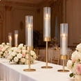 thumbnail image 3 of Set of 6 Gold Hurricane Candle Holders with Ribbed Glass Sleeves - Tall Taper Candlestick Centerpiece for Wedding & Home Decor, 3 of 8
