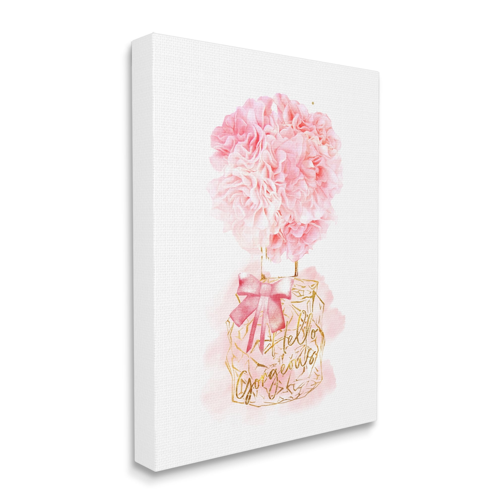 Hello Gorgeous Carnation Flower Blossom Glam Bottle 16 in x 20 in Painting Canvas Art Print, by Stupell Home Décor