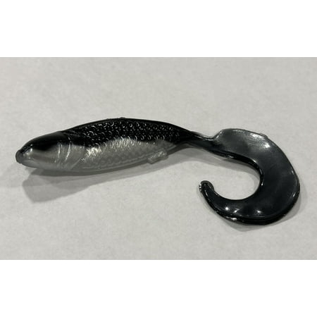 Arkie Lures Pro Model 2.5 inch Soft Curl Tail Minnow Color Black/Pearl