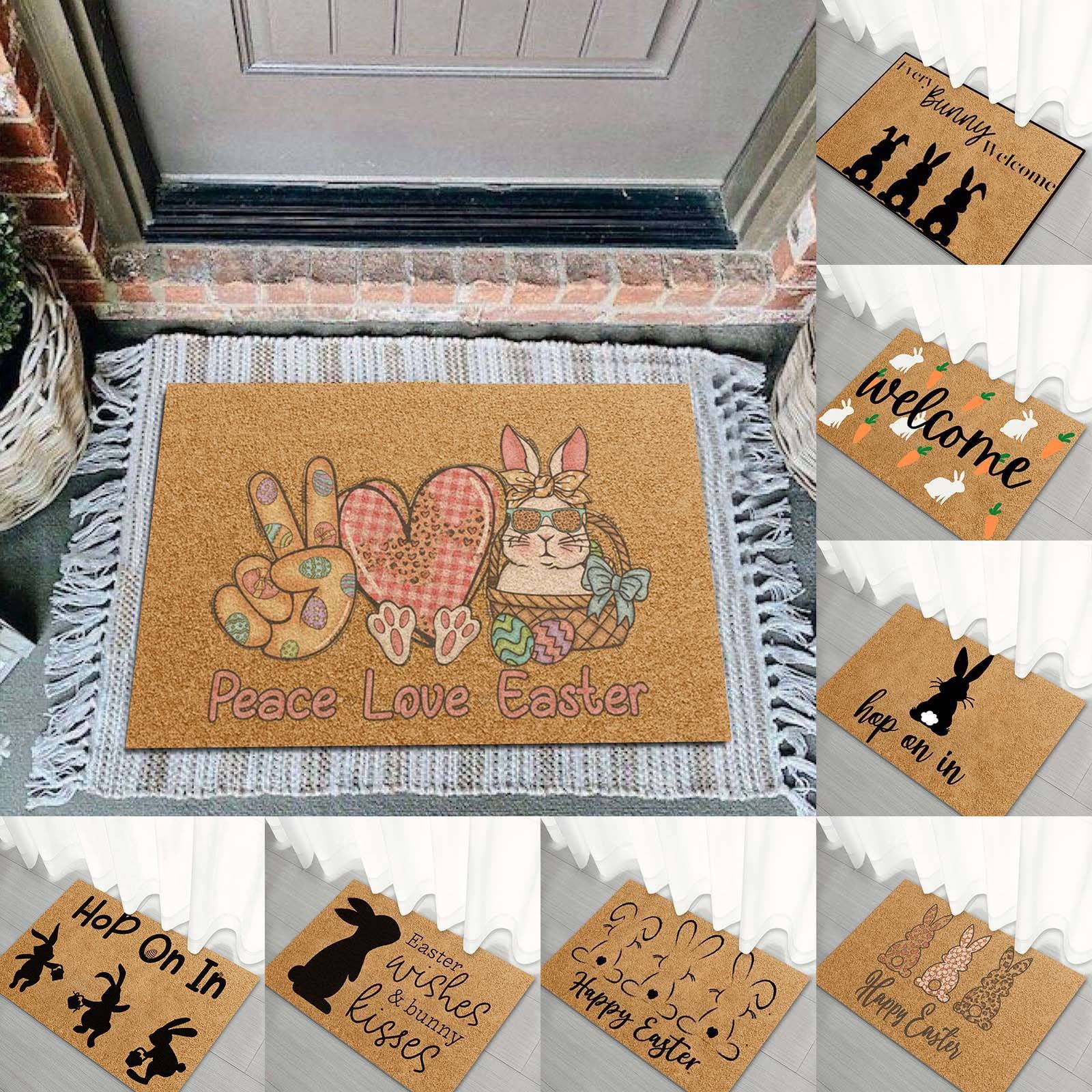 YWIYIUD 2PCS Easter Welcome Doormat for Outdoor Entrance Mats Holiday Mats Welcome Door Mats Polyester Door Mats Doormat Home Decoration 16x24inch