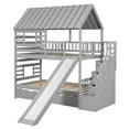 thumbnail image 6 of Bellemave House Bunk Bed with Trundle and Slide, Wood Twin Over Twin Bunk Beds with Storage Staircase, House Bunk Bed with Roof and Window Design for Teen（Gray), 6 of 9