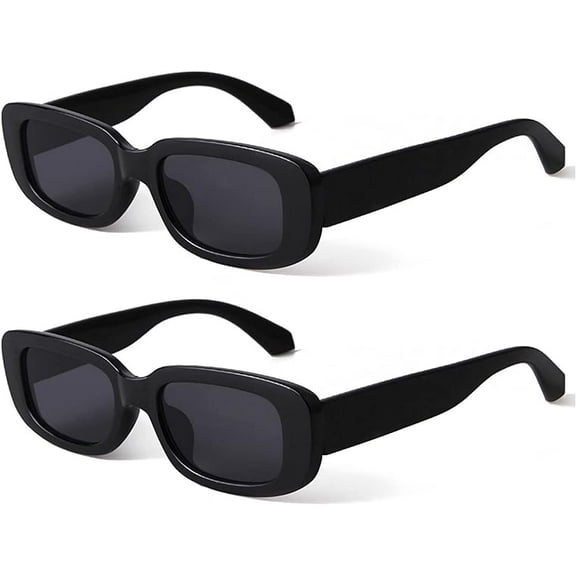 2pcs Retro Rectangle Sunglasses Women and Men Vintage Small Square Sun Glasses UV Protection Glasse（black ）