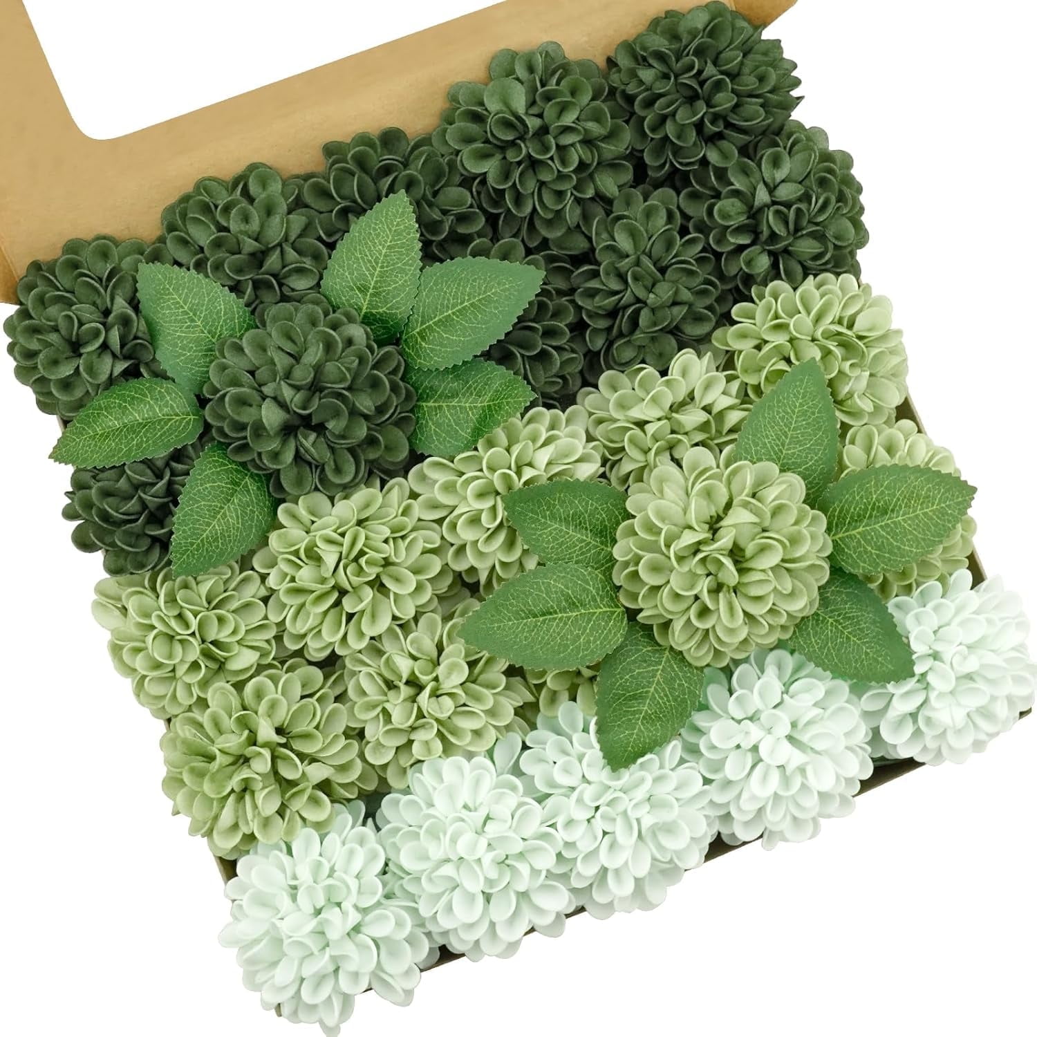 YEEFLORA 25pcs Realistic Artificial Rose for DIY Wedding Bouquets Centerpieces Arrangements, Emerald Green Shades Dahlia Flowers with Stem for Bridal Shower Party Home Decorations