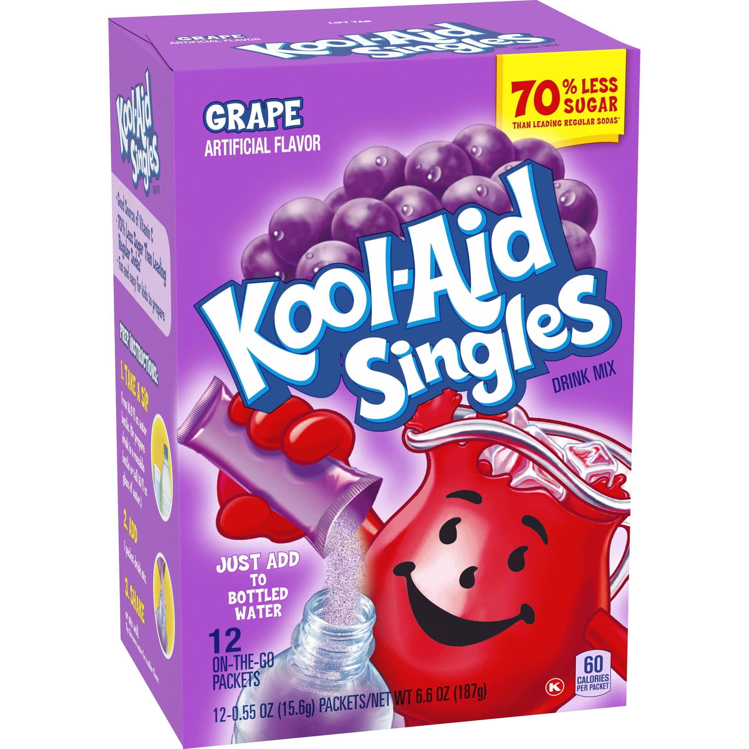 Kool-Aid Singles Sugar-Sweetened Grape Artificially Flavored Powdered Soft Drink Mix, 12 ct On-the-Go-Packets
