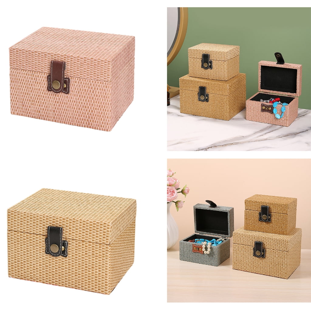 Handcrafted Wood Jewelry Organizer Case Faux Storage Box for Small Items