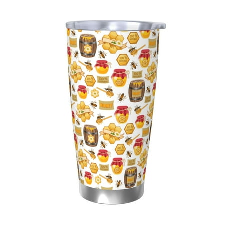

Cauagu Bees And Honey Pattern 20oz Tumbler Stainless Steel Vacuum Insulated Tumbler with Lid Insulated Coffee Mug Thermal Cup with Splash Proof Sliding Lid-Without Straw