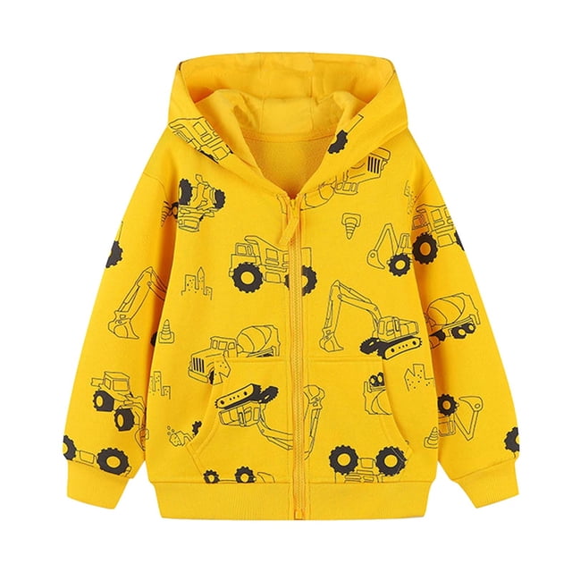 MIASHUI Cardigan à Capuche pour Garçons, Veste Imprimée Dessin Animé Tendance pour Enfants, Jaune, 1-2 Ans