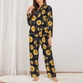 thumbnail image 2 of Pajama Sets for Women 2 Pcs, Royal Blue Plaid Sunflower Button Down Long Sleeve Sleepwear Lounge PJ Sets, 2 of 6