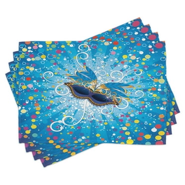 Ambesonne Mardi Gras Place Mats Set of 4, Colorful Dots Swirls, Standard Size, Multicolor