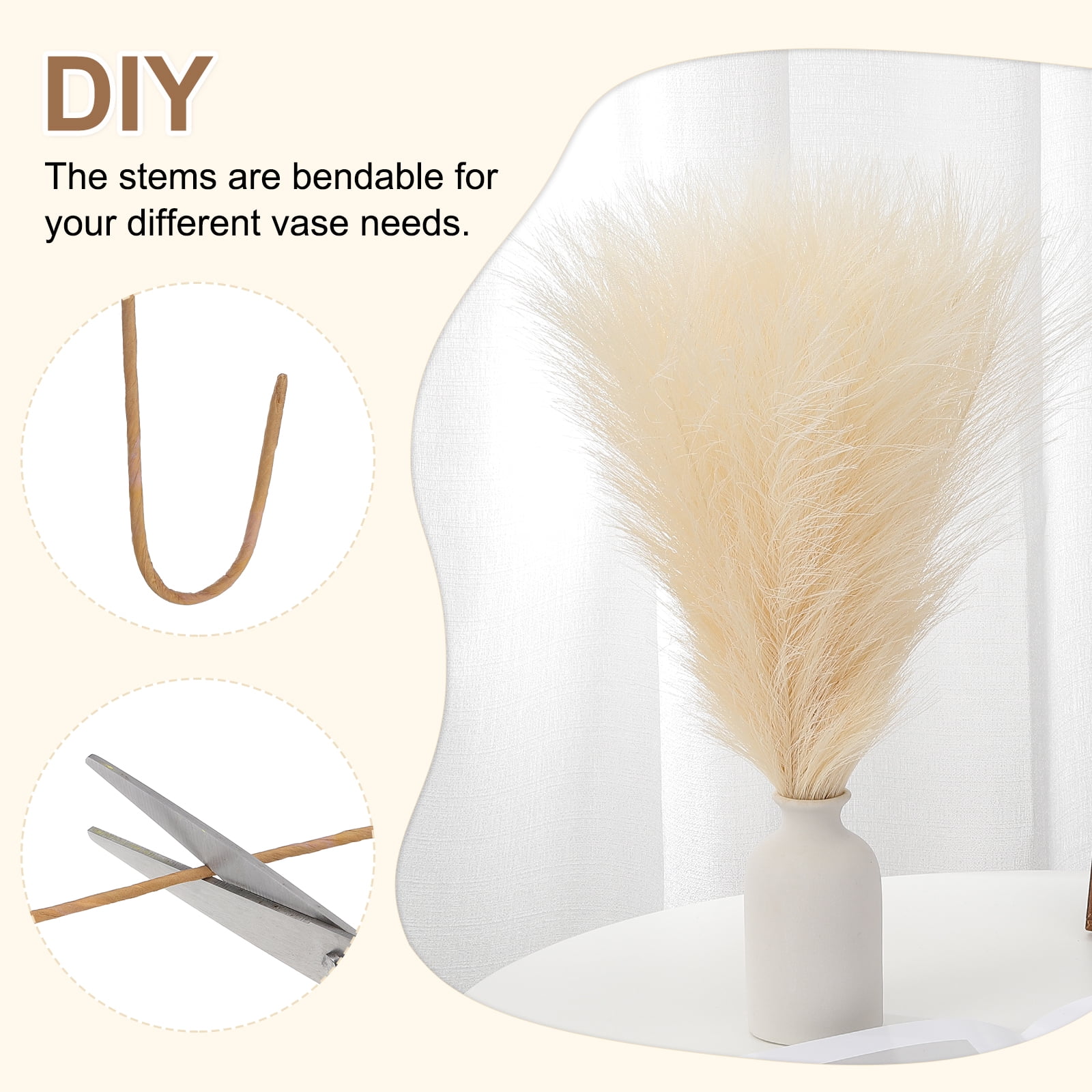 Uxcell 24" Pampas Grass Decor 30Pcs Artificial Pampas Grass Bulk Fluffy Faux Pampas Grass Small Dried For Beige