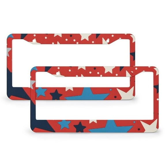 2 Pieces Blue White Red American Flag Stars Patriotic License Plate Frames Memorial Day Patriotic Car Tags Frames Holder Aluminum 2 Hole for Men/Women