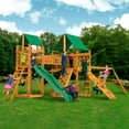 thumbnail image 3 of Gorilla Playsets Pioneer Peak Wooden Swing Set with Green Vinyl Canopy, Clatter Bridge and Tower, and Tire Swing, 3 of 12