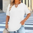 thumbnail image 2 of aohooy Women Keyhole Short Sleeve Tunic Plus Size Tops Shirts Basic Blouse Cuffed Summer Casual Loose Curvy Tee White,XXXL, 2 of 7
