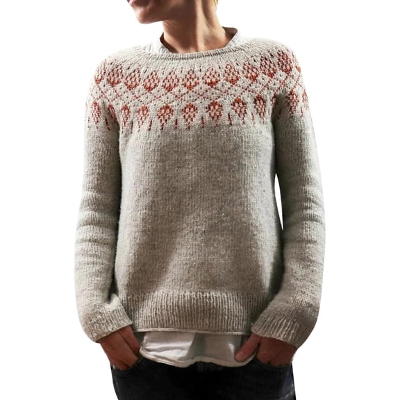 NAMTYQX Womens Sweaters Women's Pullover Sweaters Casual Long Sleeve Print Relaxed Fit Warm Crewneck Pink Size 2XL