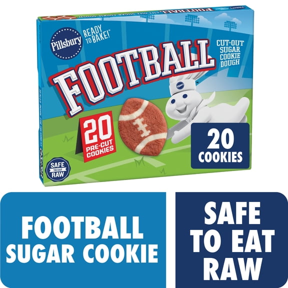 Pillsbury Ready to Bake! Football Cut-Out Sugar Cookie Dough, Makes 20 Cookies, 7.2 oz